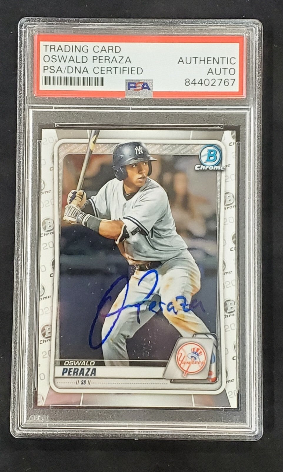 Oswald Peraza Autographed Topps Bowman Yankees Chrome Bd-27 Psa Slabbed