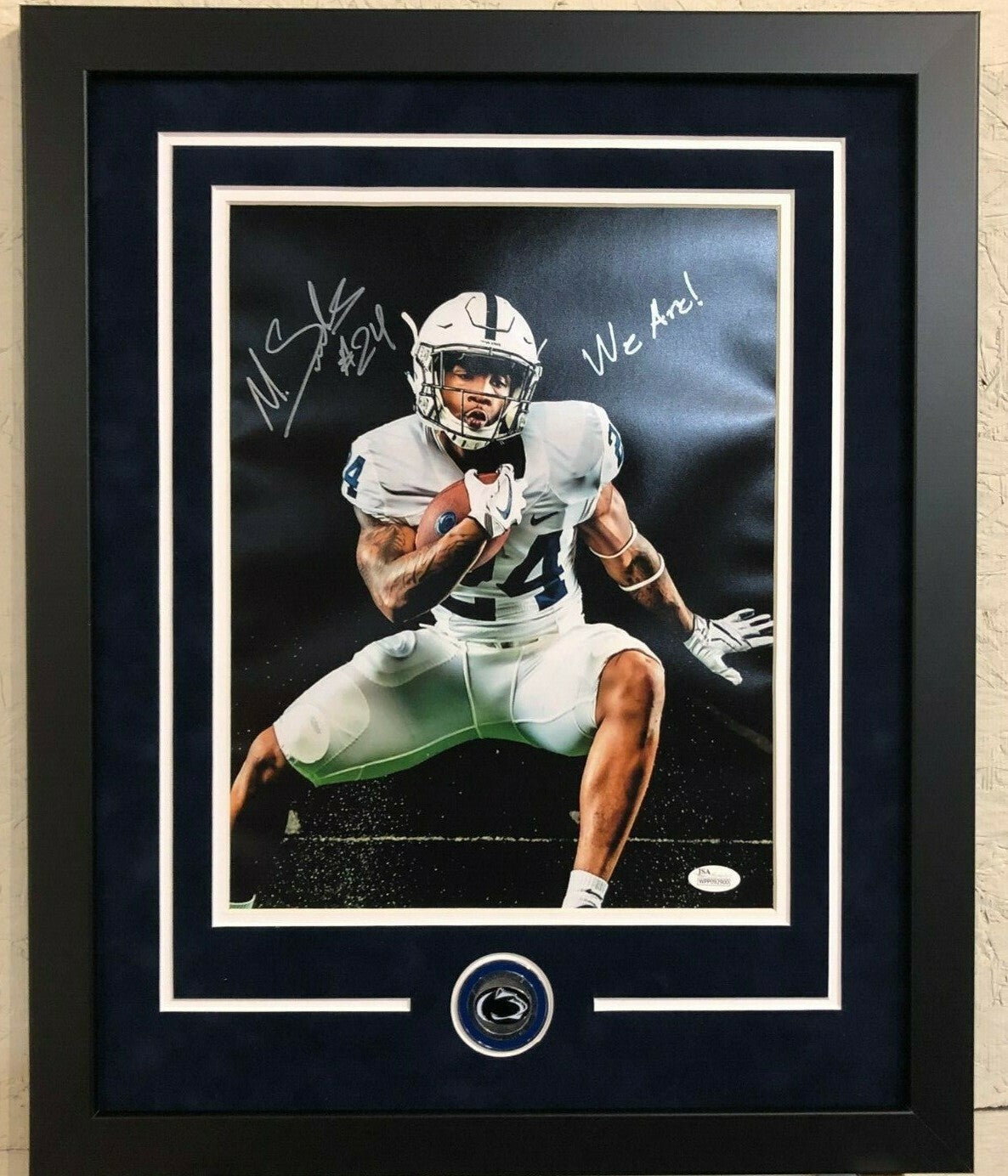 Framed Miles Sanders Signed Inscribed Penn State 11X14 Photo Jsa Coa
