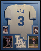 Framed Steve Sax Autographed Signed La Dodgers Jersey Jsa Coa