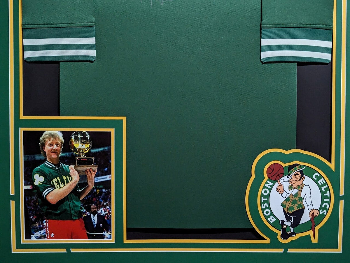 Framed Boston Celtics Larry Bird Autographed Warm Up Jacket Larry Bird Holo
