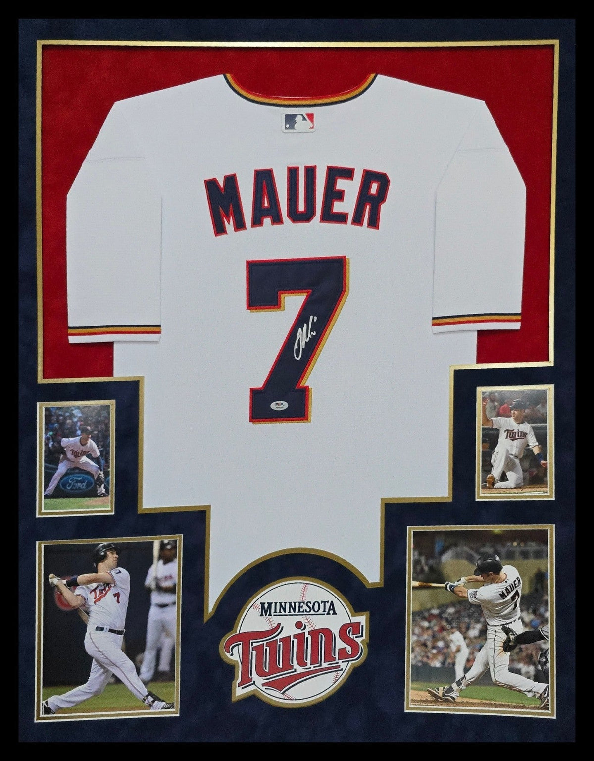 Suede Framed Minnesota Twins Joe Mauer Autographed Signed Jersey Psa Coa