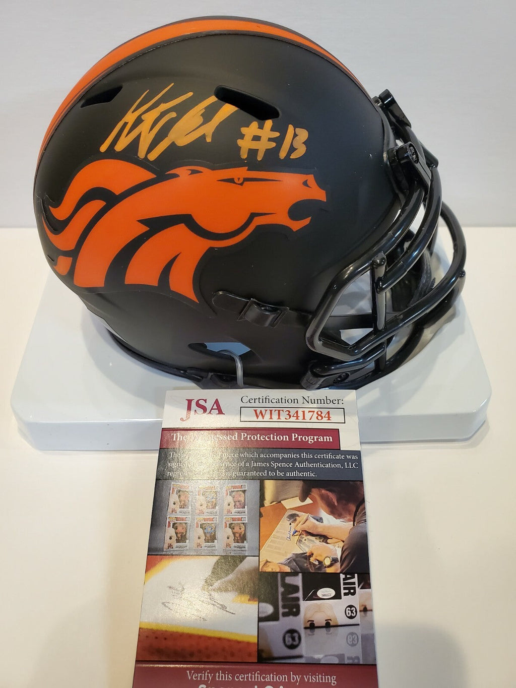 Kj Hamler Autographed Signed Denver Broncos Eclipse Mini Helmet Jsa Coa