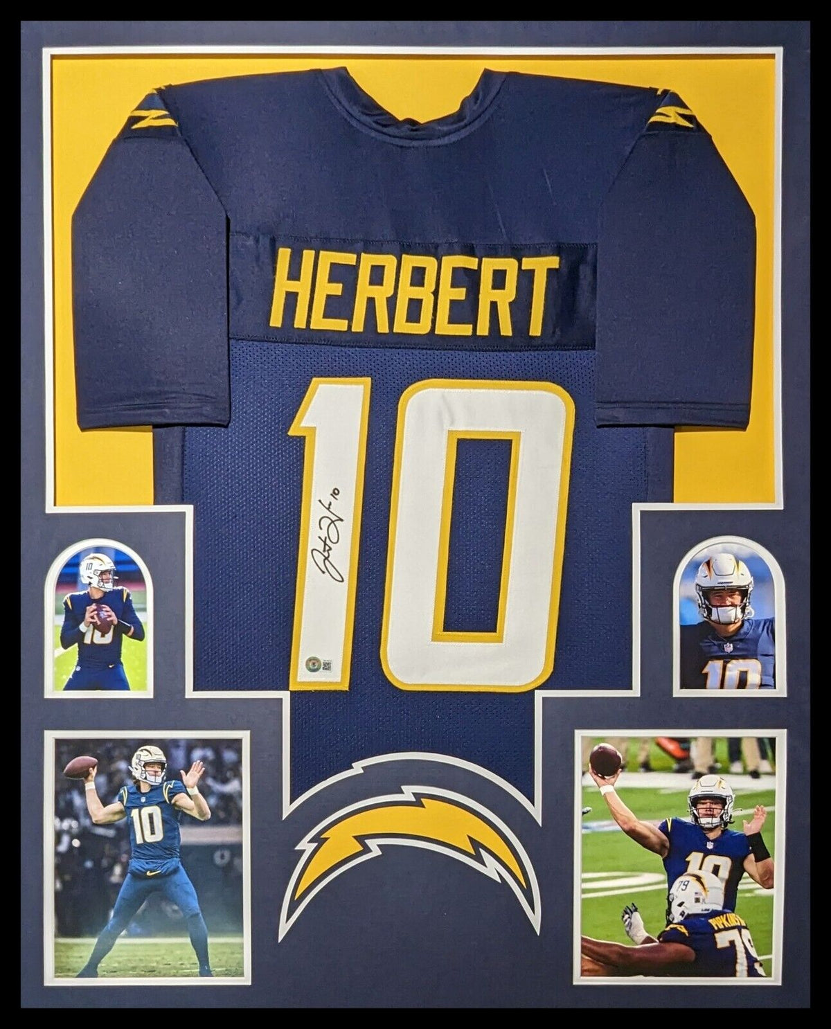 Framed San Diego Chargers Justin Herbert Autographed Signed Jersey Beckett Holo