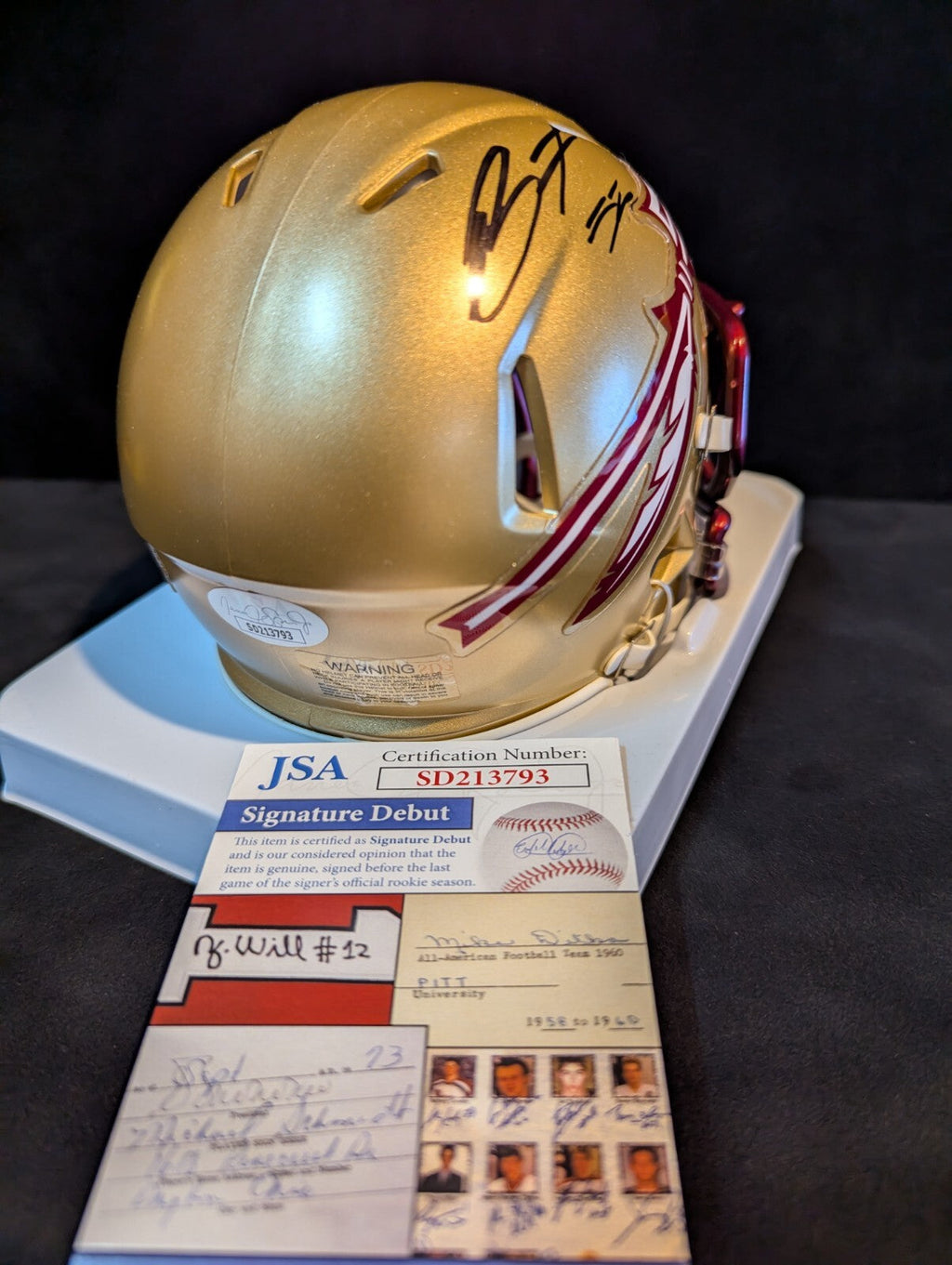 Florida State Seminoles Braden Fiske Autographed Signed Speed Mini Helmet Jsa
