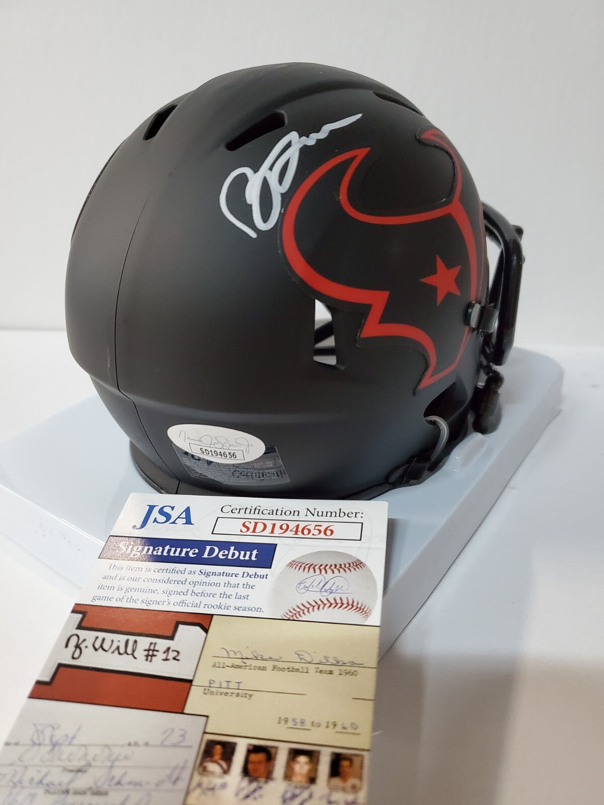 Houston Texans Brevin Jordan Signed Eclipse Mini Helmet Jsa Coa