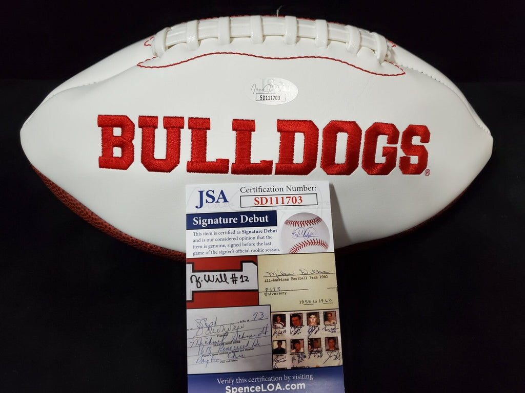Georgia Bulldogs Eric Stokes Autographed Inscribed Signed Logo Football Jsa Coa