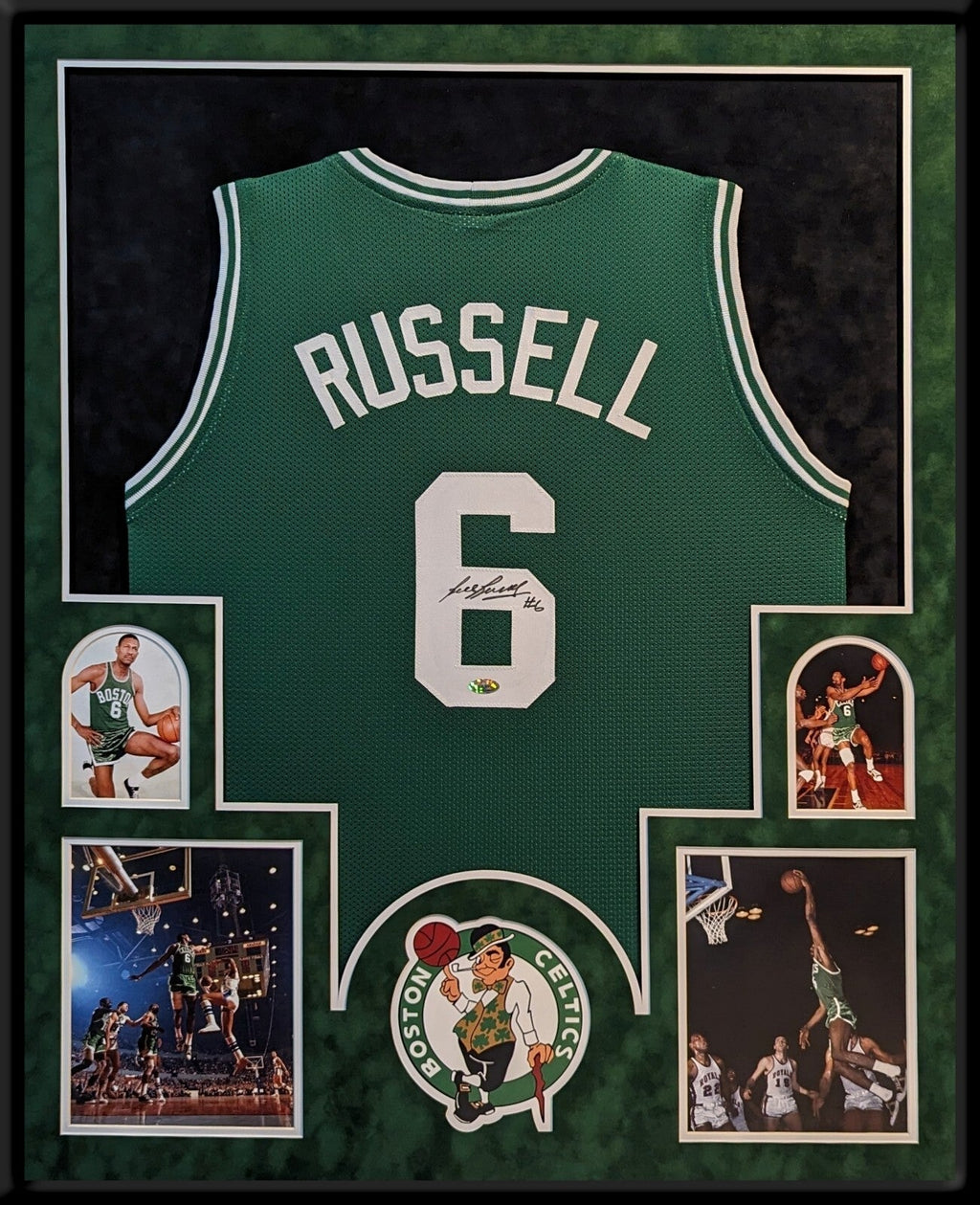 Suede Framed Boston Celtics Bill Russell Autograph Signed Jersey Hollywood Holo