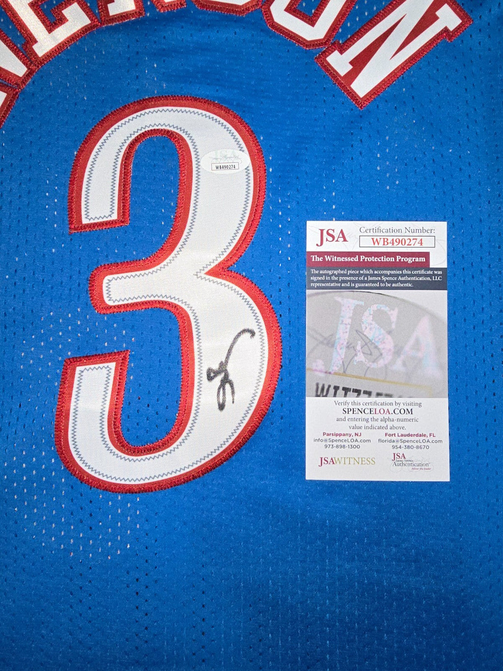 Philadelphia 76Ers Allen Iverson Autographed Signed Jersey Jsa Coa