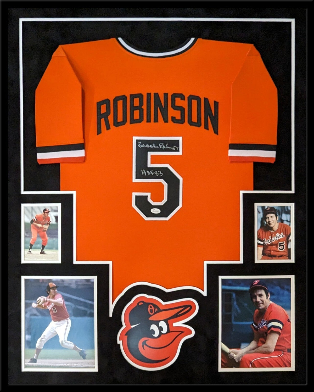 Framed Suede Baltimore Orioles Brooks Robinson Signed Inscribed Jersey Jsa Coa