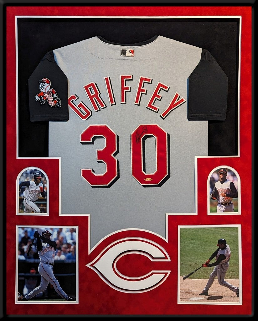 Suede Framed Cincinnati Reds Ken Griffey Jr Autographed Jersey Upper Deck Coa