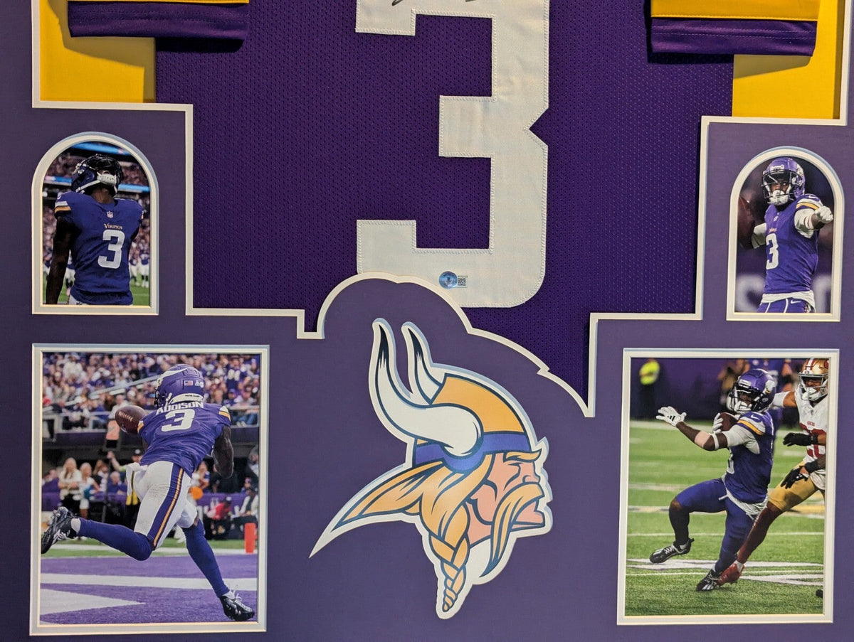 Framed Minnesota Vikings Jordan Addison Autographed Signed Jersey Beckett Holo