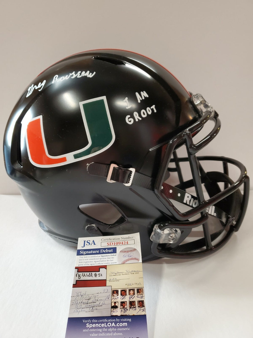 Greg Rousseau Signed Inscribed Miami Hurricanes Full Size Replica Helmet Jsa Coa
