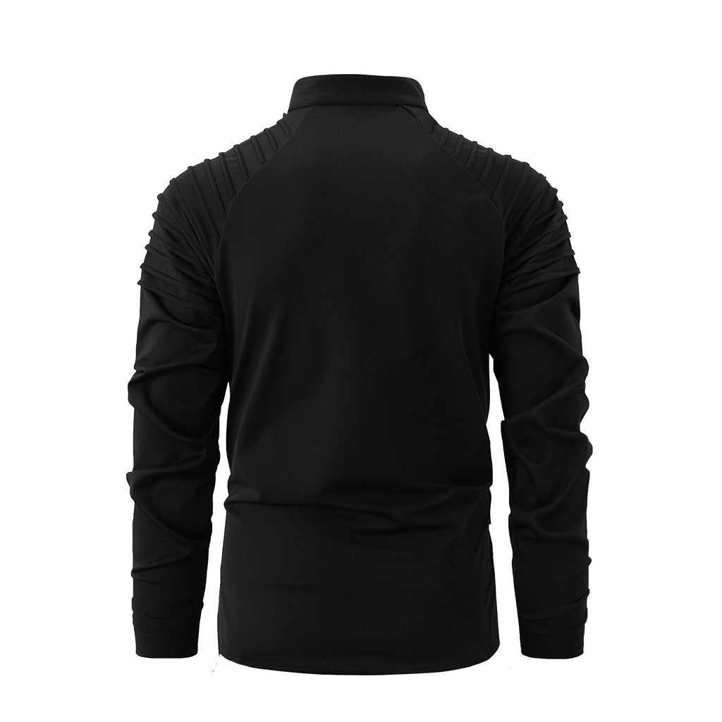 Quarter-Zip Long Sleeve Shoulder Ribbed Shirt // Black
