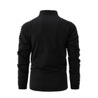 Quarter-Zip Long Sleeve Shoulder Ribbed Shirt // Black