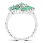 1.63 Carat Genuine Emerald and White Zircon .925 Sterling Silver Ring