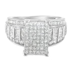 14K White Gold 2.0 Cttw Mixed-Cut Diamond Rectangle Invisible-Set Composite Cluster Ring with Bar- and Channel-Set Band (H-I Color, SI2-I1 Clarity) - Size 5