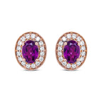 14K Rose Gold 7x5mm Oval Cut Garnet and 3/8 Cttw Round Diamond Halo Stud Earrings (G-H Color, SI1-SI2 Clarity)