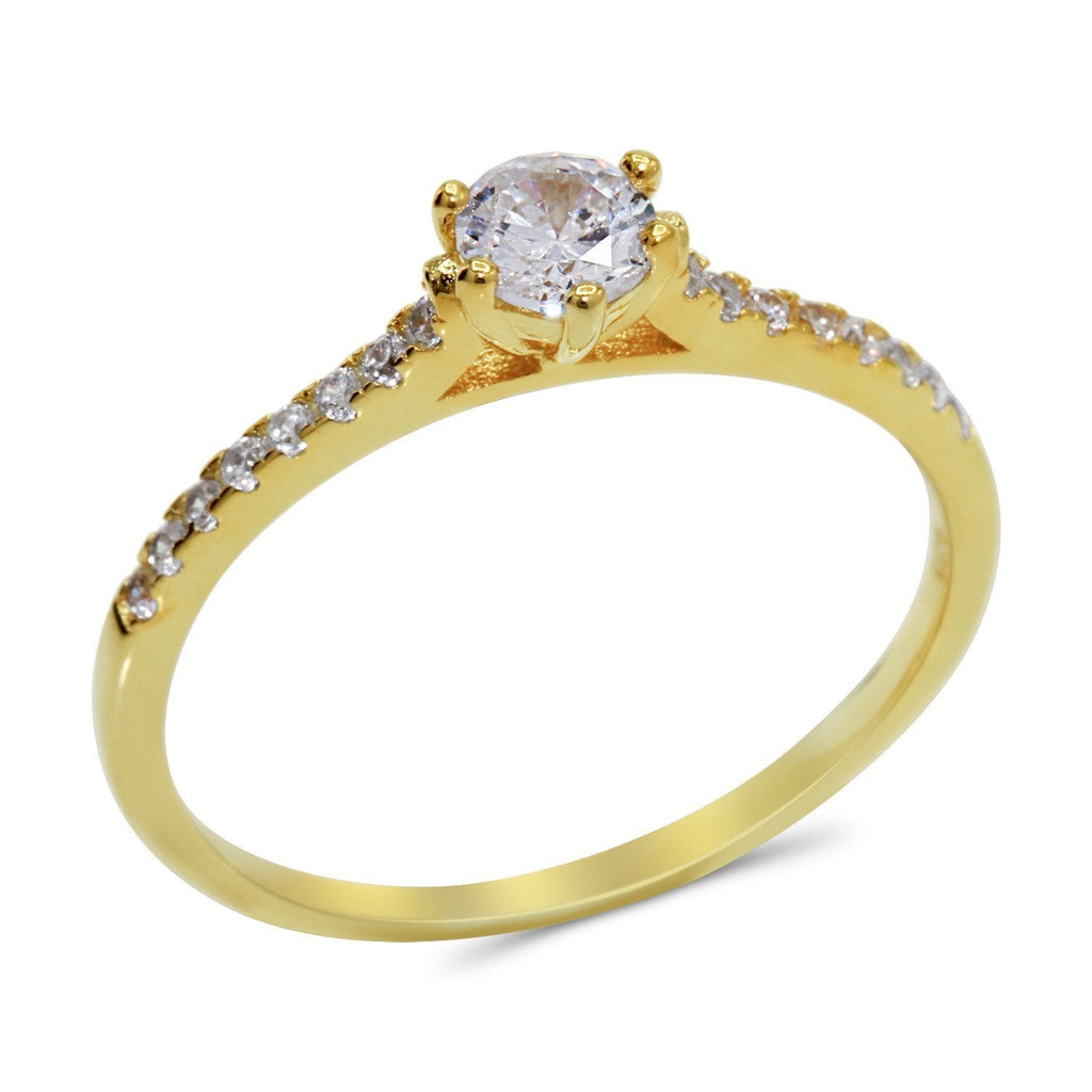 CZ 4mm Elegant Sterling Silver Gold Plated Crossover Halo Engagement Ring