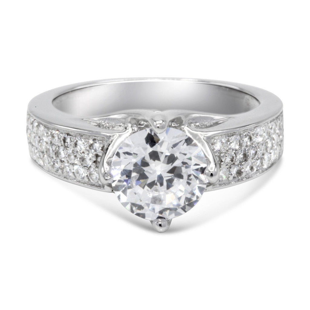 CZ 7mm Sterling Silver Plated Crossover Halo Promise, Engagement Ring