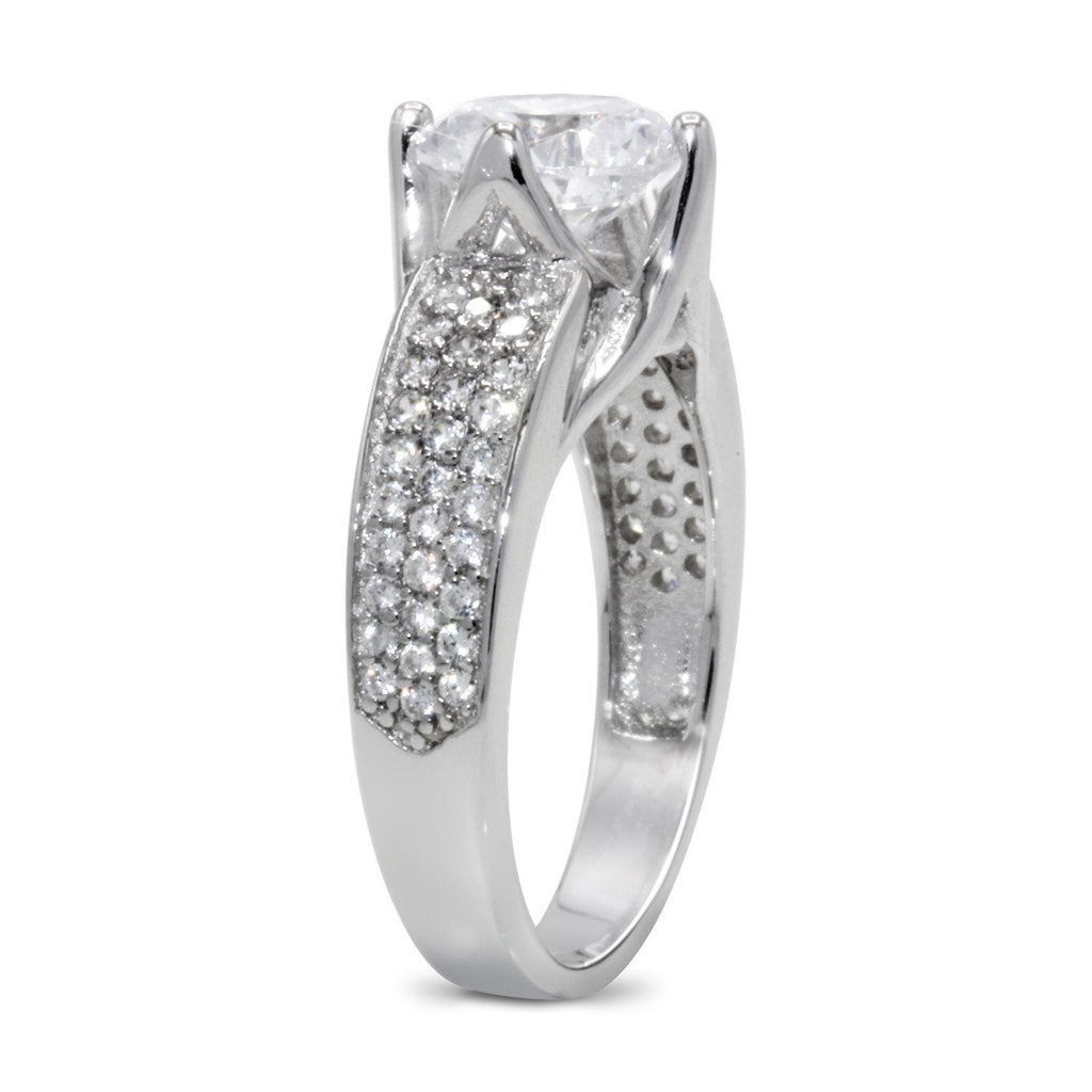 CZ 7mm Sterling Silver Plated Crossover Halo Promise, Engagement Ring
