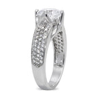 CZ 7mm Sterling Silver Plated Crossover Halo Promise, Engagement Ring