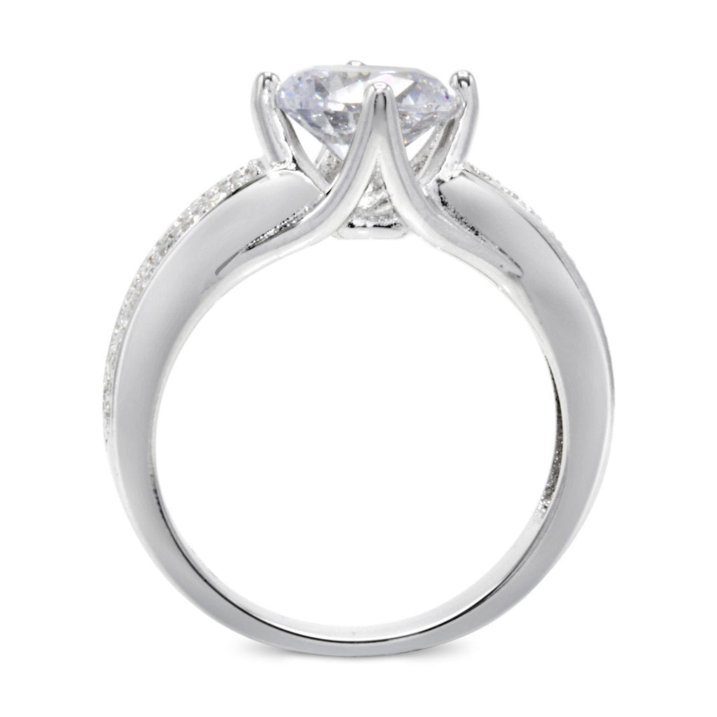 CZ 7mm Sterling Silver Plated Crossover Halo Promise, Engagement Ring