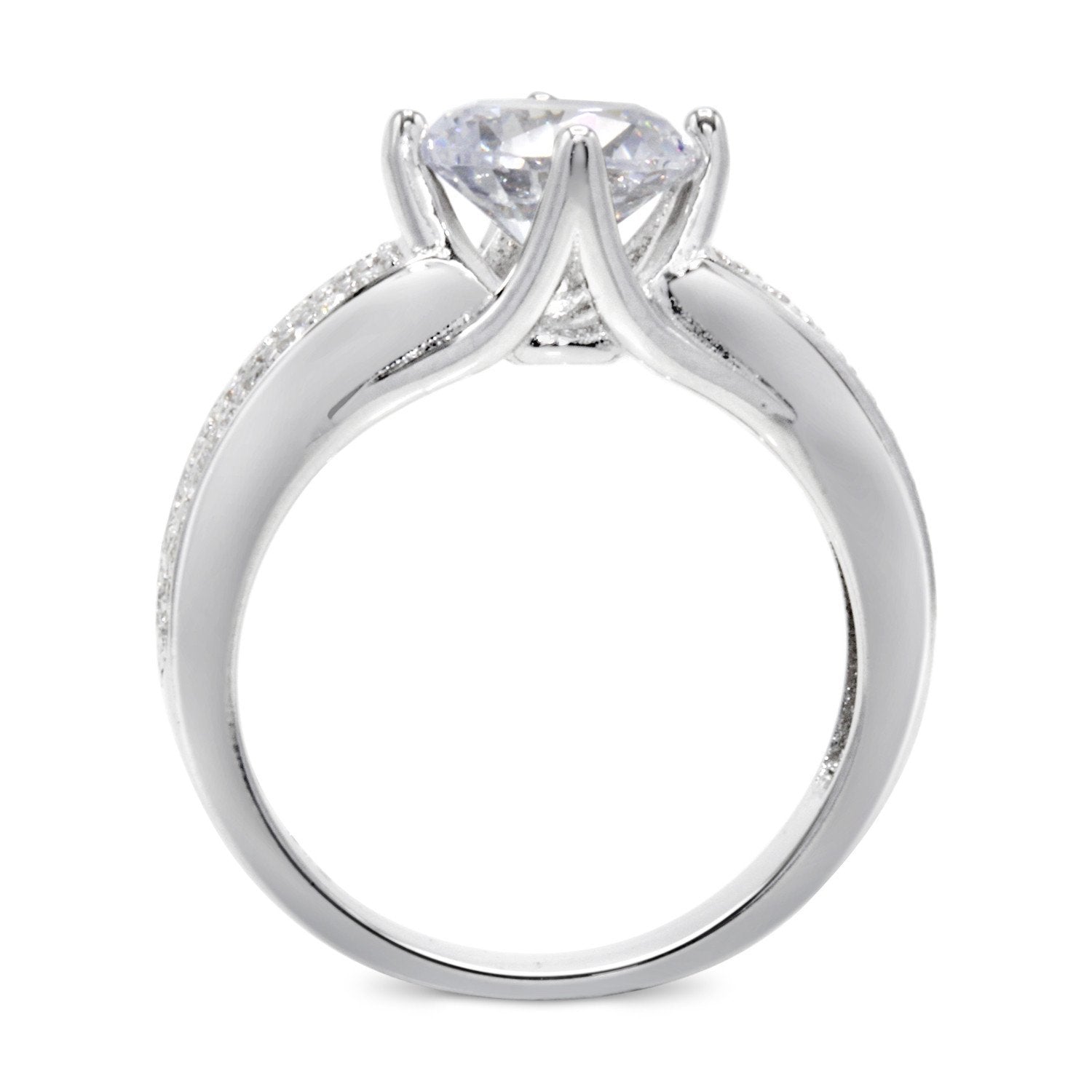 CZ 7mm Sterling Silver Plated Crossover Halo Promise, Engagement Ring