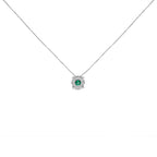 14K White Gold 3.8 MM Green Emerald and 1/3 Cttw Diamond Composite Halo 18" Pendant Necklace (F-G Color, VS2-SI1 Clarity)