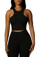 Naked Wardrobe Racerback Cropped Tank in Black, Size Medium