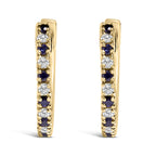 10K Yellow Gold Alternating Blue Sapphire 1/10 Cttw Diamond Huggy Hoop Earrings  (I-J Color, I1-I2 Clarity)