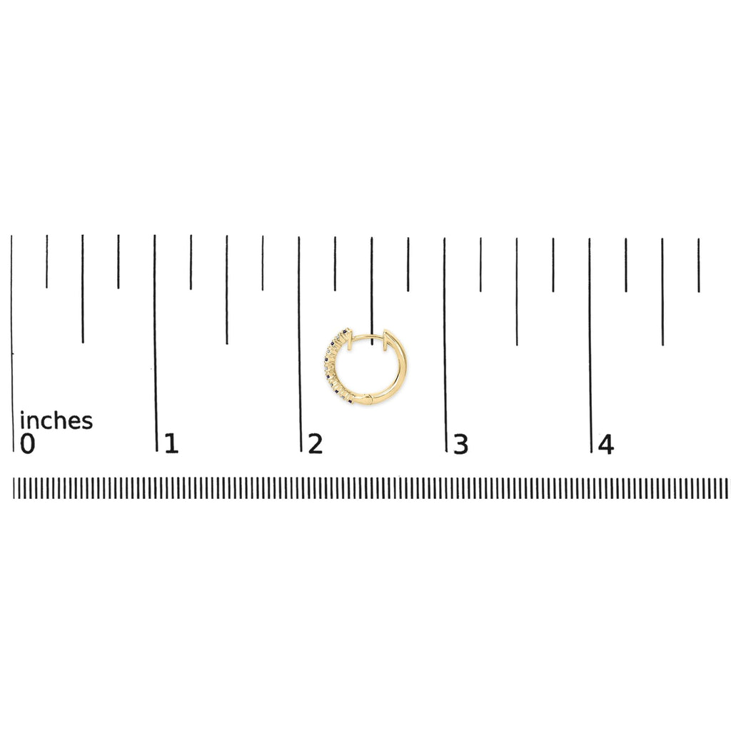10K Yellow Gold Alternating Blue Sapphire 1/10 Cttw Diamond Huggy Hoop Earrings  (I-J Color, I1-I2 Clarity)