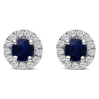 10K White Gold 3.25mm x 3.25mm Round Blue Sapphire and 1/10 Cttw Diamond Halo Stud Earrings (I-J Color, I1-I2 Clarity)