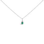 10K White Gold 5x3mm Green Emerald and Diamond Accent Halo Pear Shape 18" Pendant Necklace (I-J Color, I1-I2 Clarity)