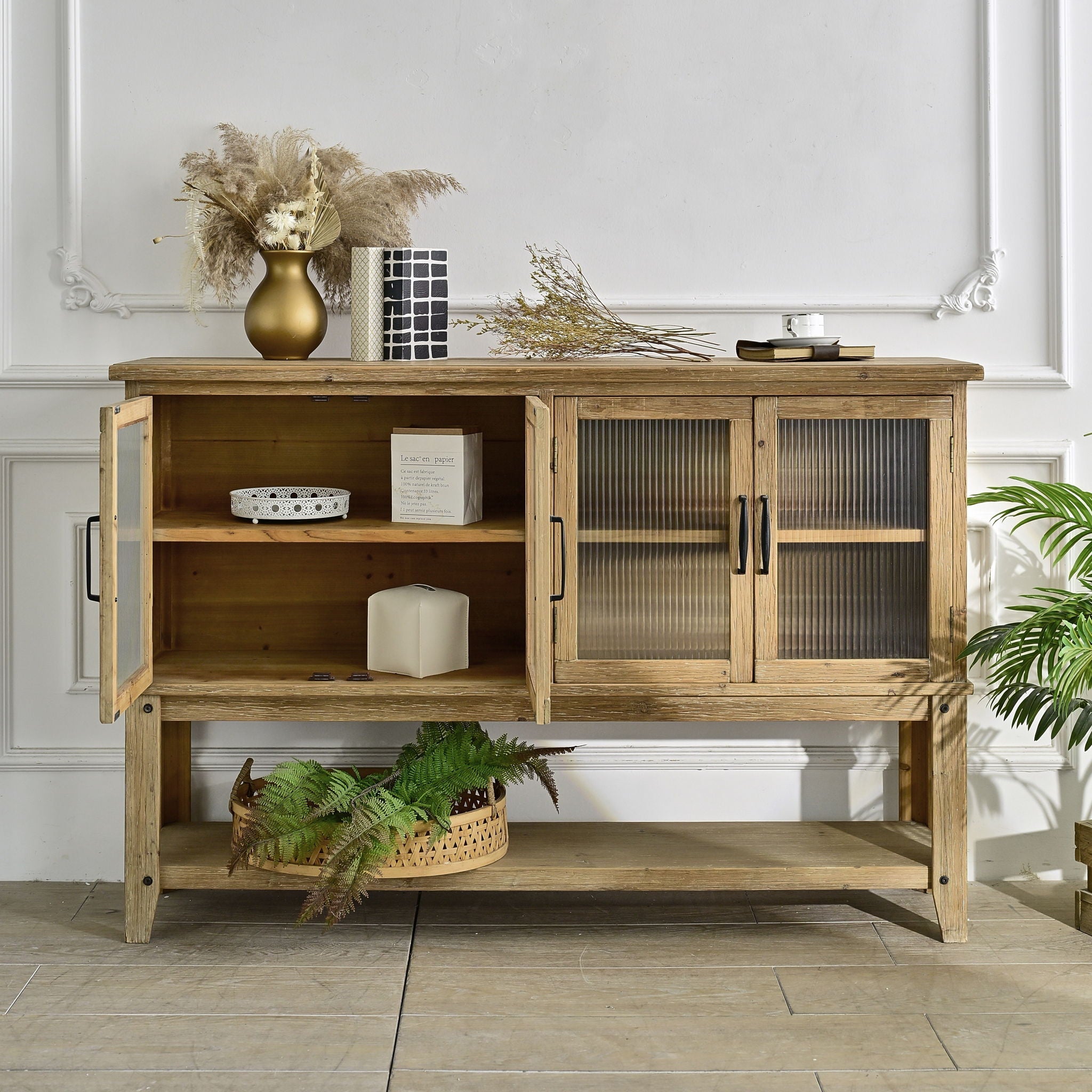 Rectangle Accent Sideboard Cabinet With Storage Shelf - Natural Wood
