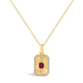 10K Yellow Gold 4x3 MM Ruby and 1/10 Cttw Diamond Rectangular Fluted Medallion Pendant Necklace