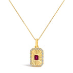 10K Yellow Gold 4x3 MM Ruby and 1/10 Cttw Diamond Rectangular Fluted Medallion Pendant Necklace