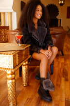 The Kajapati Black Leather Natural Fur Mid Calf Women Boot