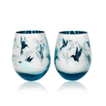 Blue Hummingbird Stemless Wine Glasses