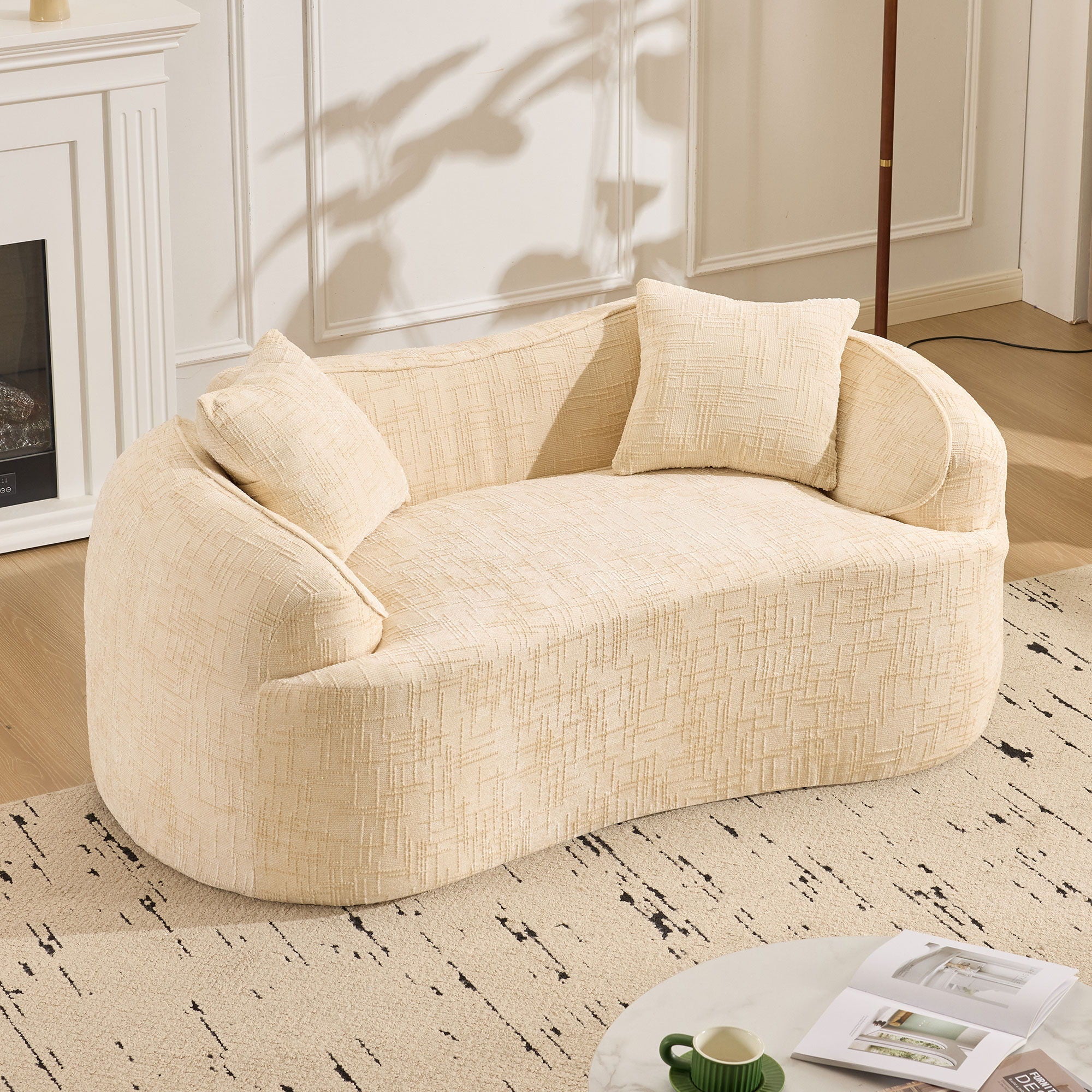 Curved 2 Person Compress Sofa With Armrests