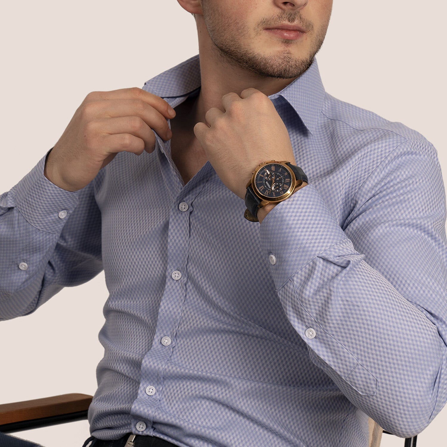 Diamond Patterned Button Up Shirt // Light Blue