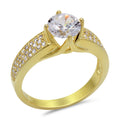 CZ 7mm Sterling Silver Gold Plated Crossover Halo Engagement Ring