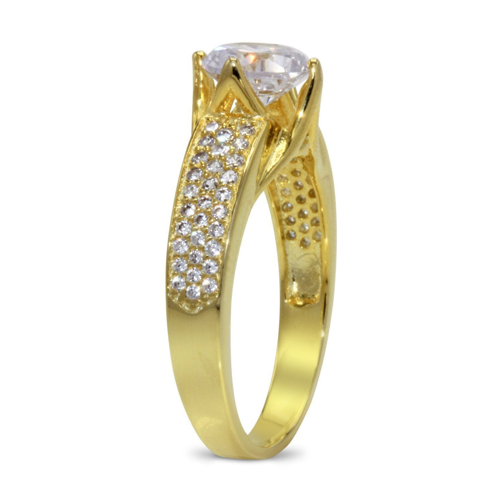 CZ 7mm Sterling Silver Gold Plated Crossover Halo Engagement Ring
