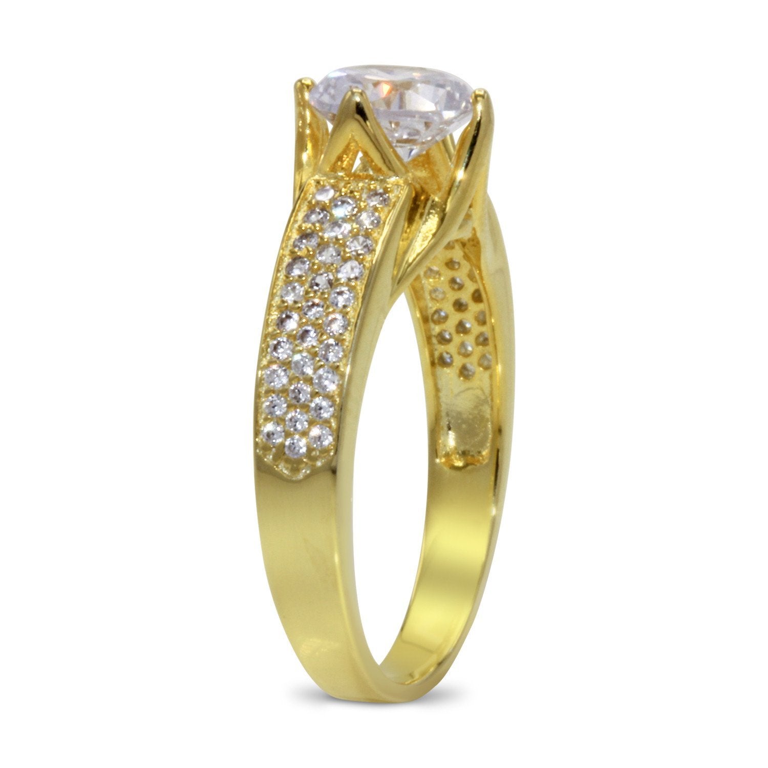 CZ 7mm Sterling Silver Gold Plated Crossover Halo Engagement Ring