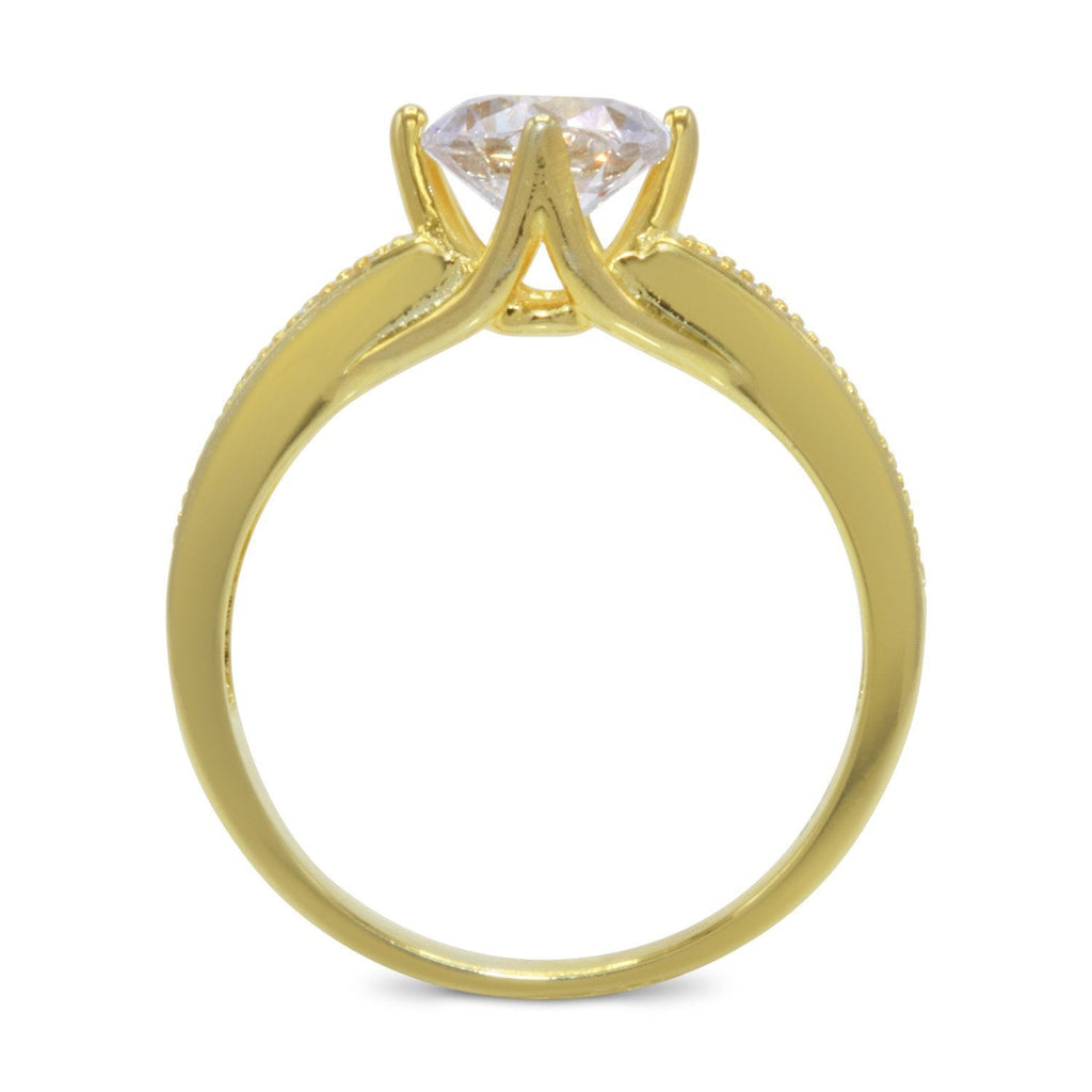 CZ 7mm Sterling Silver Gold Plated Crossover Halo Engagement Ring