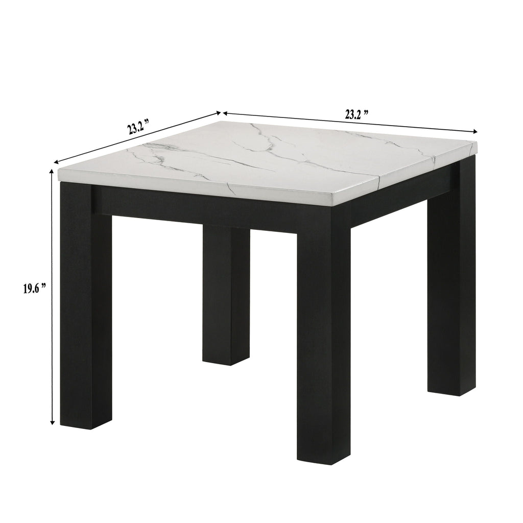 Modern 3 Piece Living Room Table Set With Faux Marble Top - Black / White