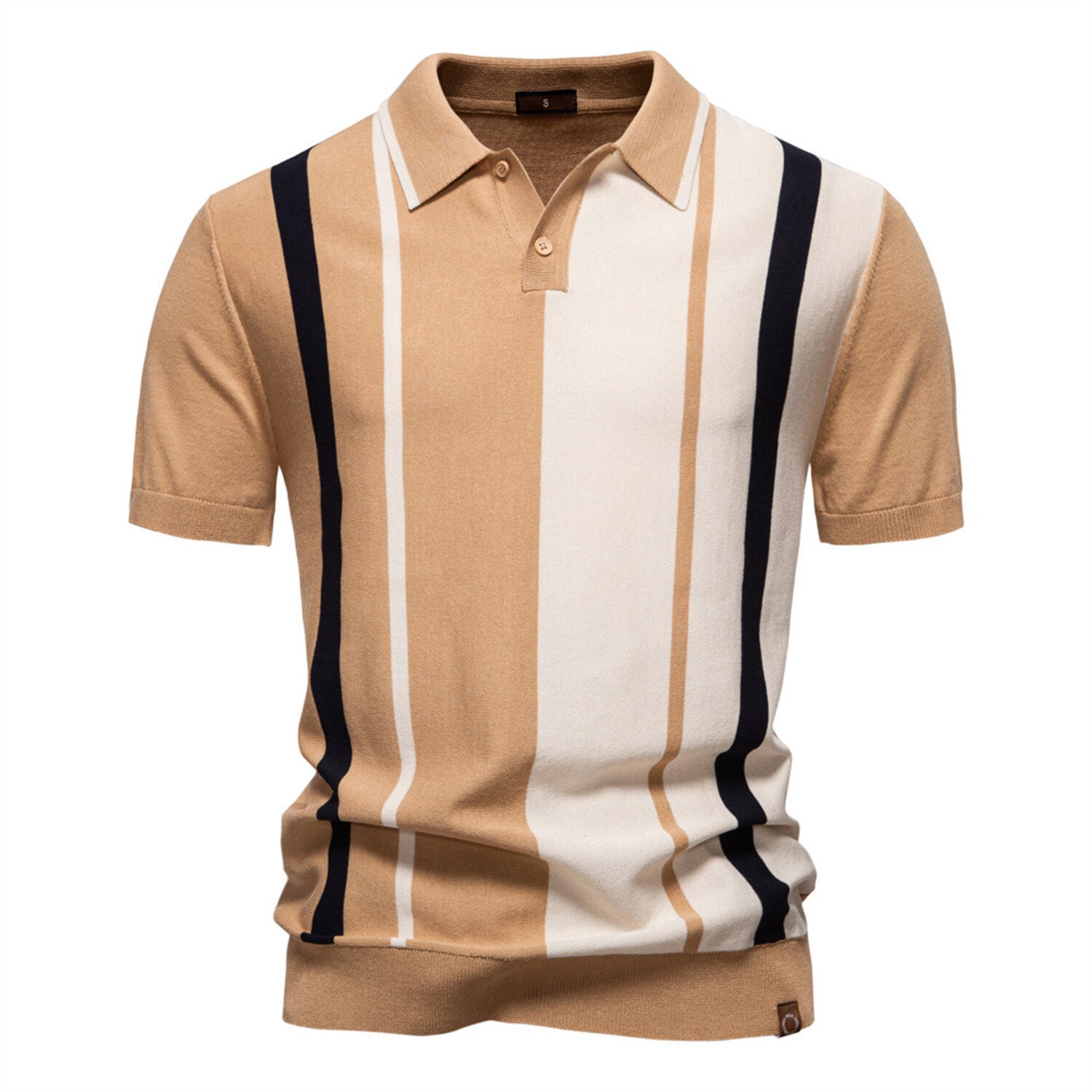 Abstract Striped Polo T-Shirt // Khaki