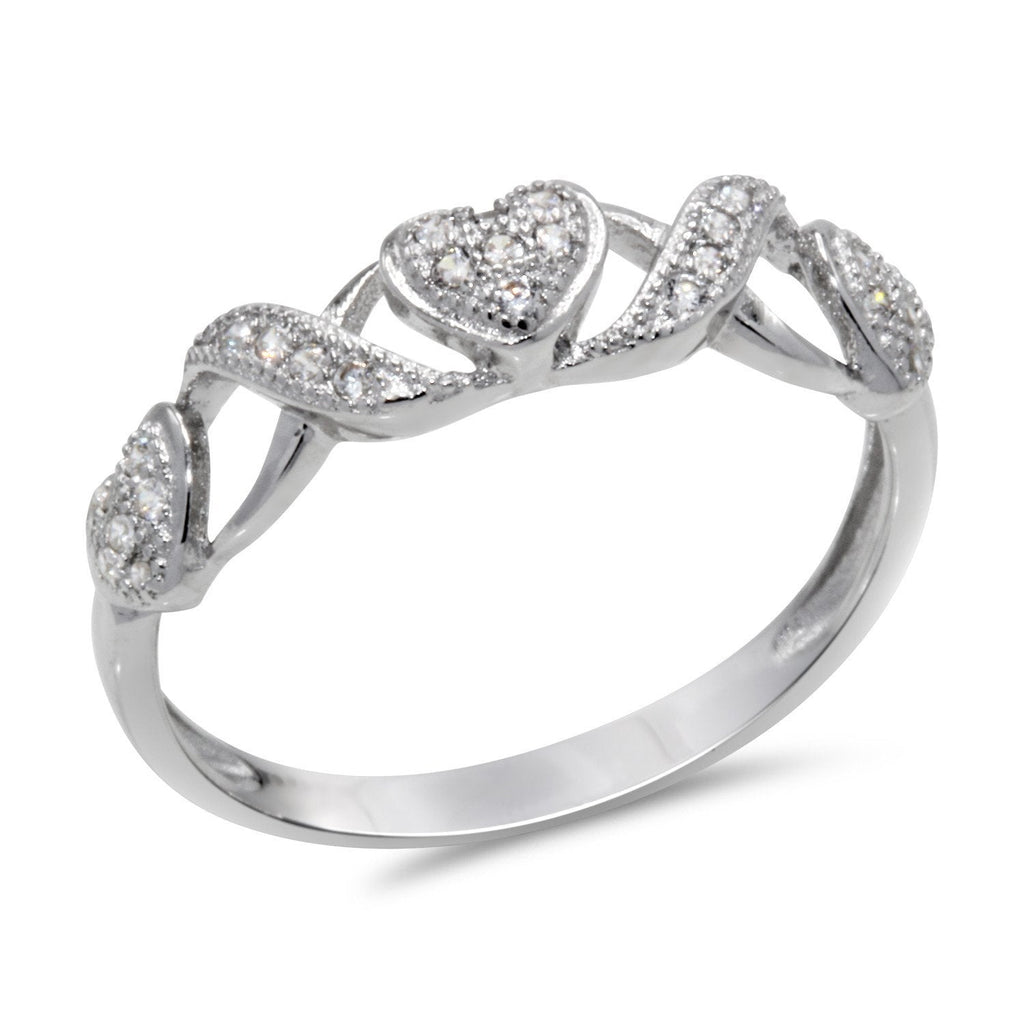 CZ 4mm Sterling Silver Plated Crossover Heart Halo Promise, Engagement Ring
