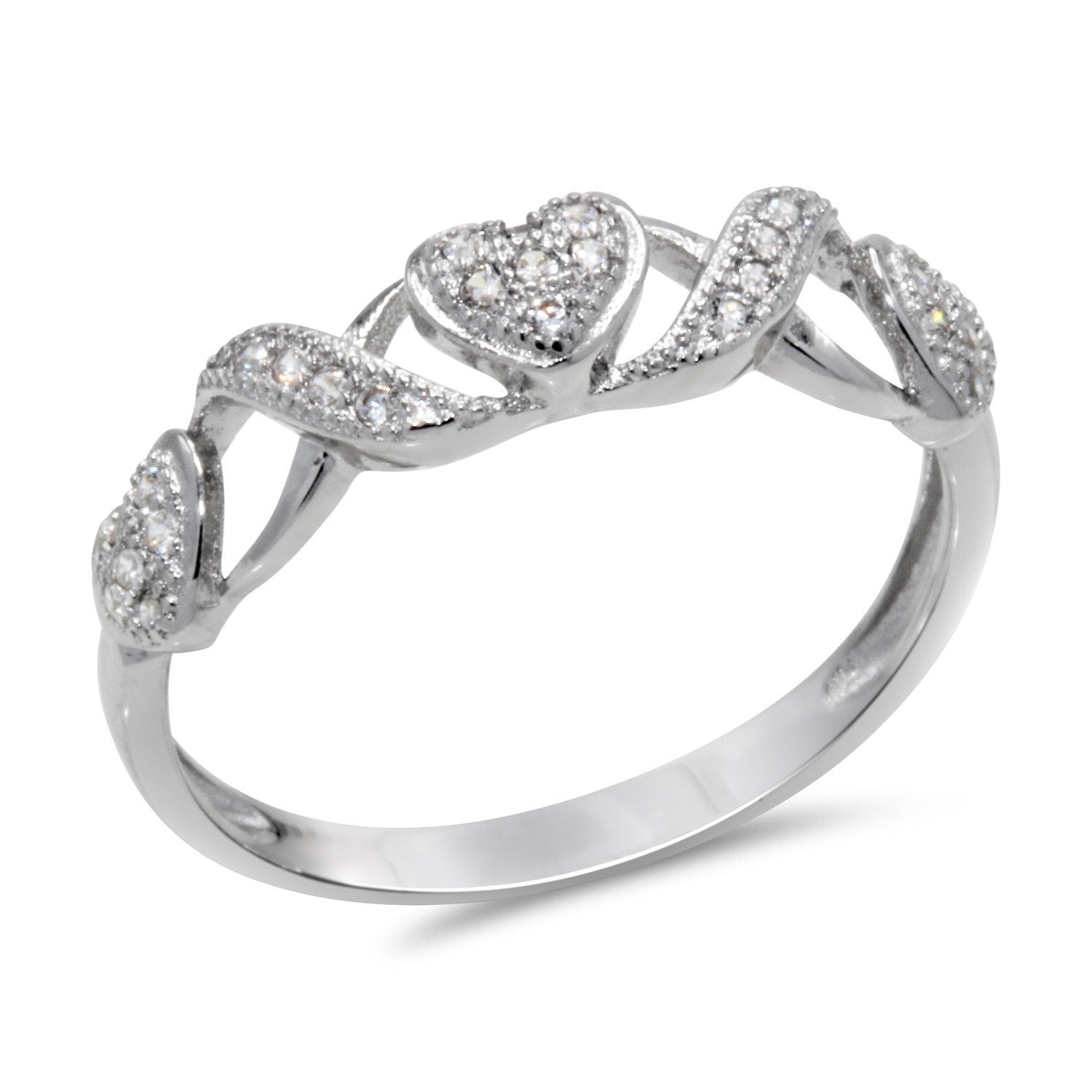 CZ 4mm Sterling Silver Plated Crossover Heart Halo Promise, Engagement Ring