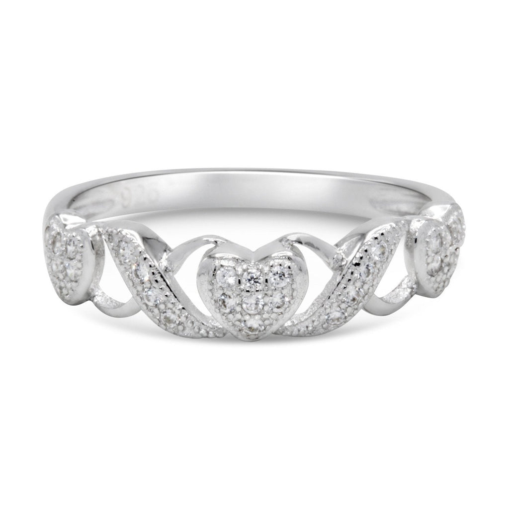 CZ 4mm Sterling Silver Plated Crossover Heart Halo Promise, Engagement Ring