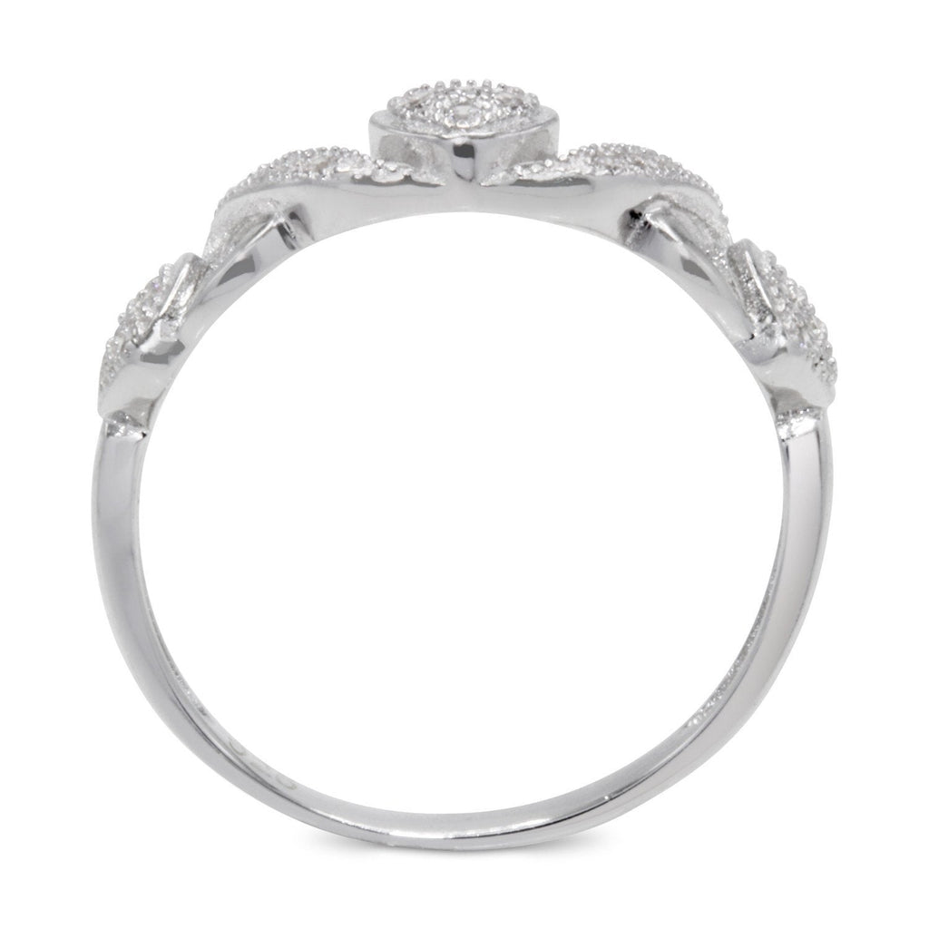 CZ 4mm Sterling Silver Plated Crossover Heart Halo Promise, Engagement Ring